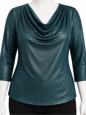 NWT Jones New York Signature Women’s Plus Top Shimmer Holiday Size 3X Cowl Neck